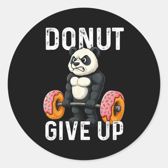 Doughnut Give Up Panda Lifting Doughnuts Funny Gym Classic Round Sticker (Front)