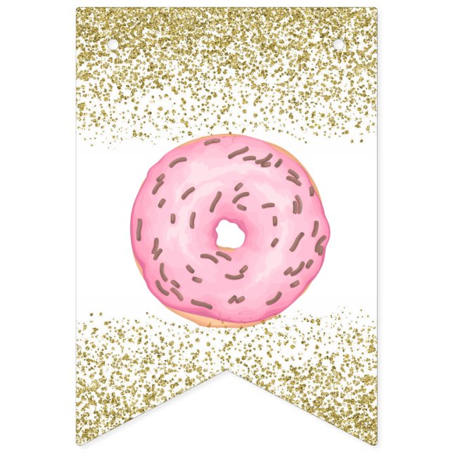 Doughnut Gold Sprinkles Happy Birthday Banner (First Flag)