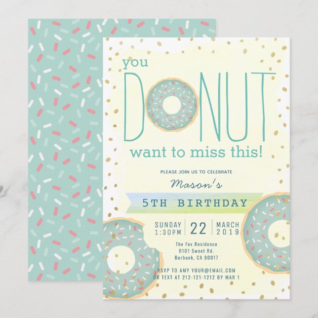 Doughnut Green x Gold Boy Birthday Invitation (Front/Back)