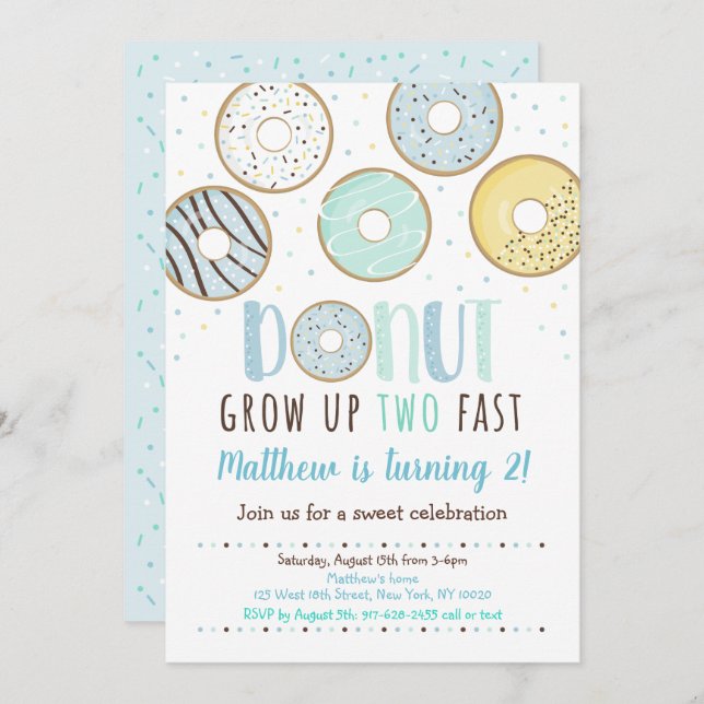 Doughnut Grow TWO Fast Birthday Invitation (Front/Back)