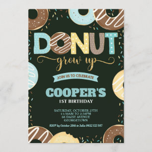 Doughnut Grow Up 1st Birthday Doughnut Party Boy Invitation