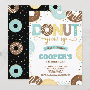 Doughnut Grow Up 1st Birthday Doughnut Party Boy Invitation