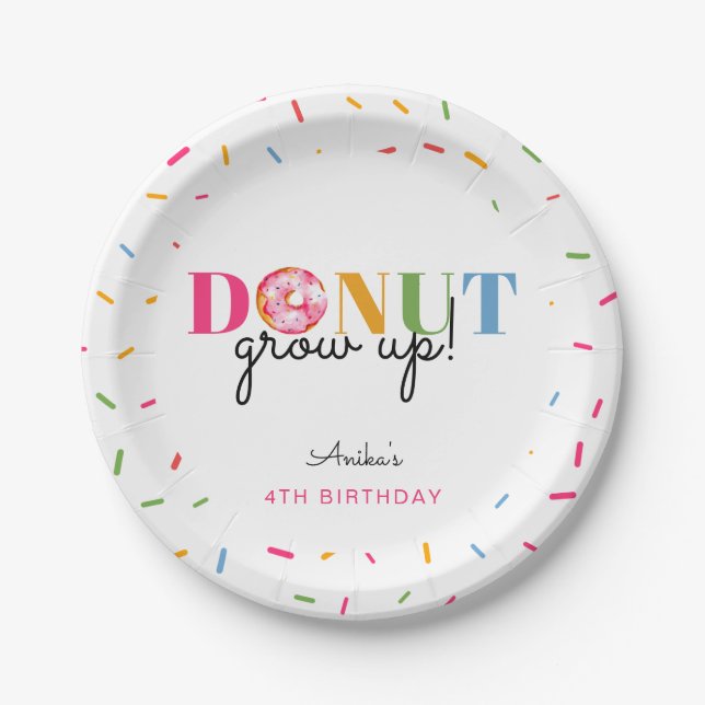 Doughnut Grow Up Birthday Cute sprinkles party Paper Plate (Front)