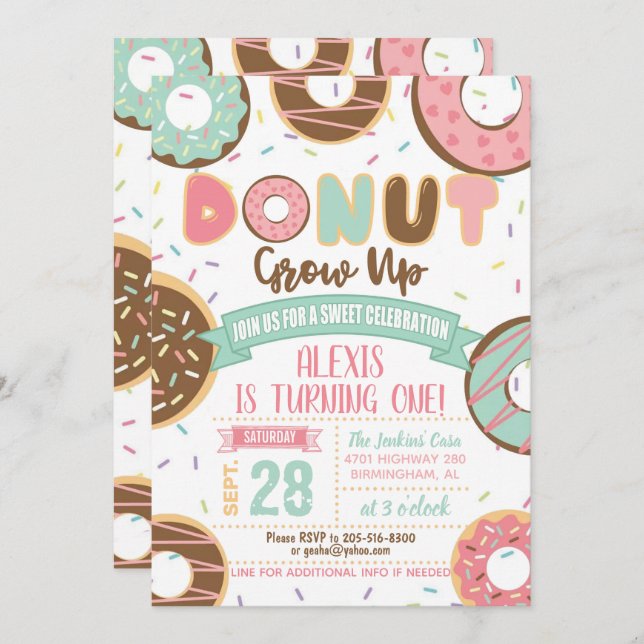 Doughnut Grow Up Birthday Invitation (Front/Back)