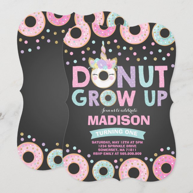 Doughnut Grow Up Birthday Invitation Doughnut & Un (Front/Back)