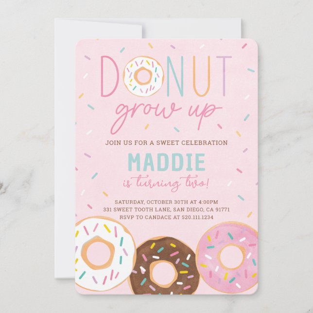 Doughnut Grow Up Birthday Party Invitation (Front)