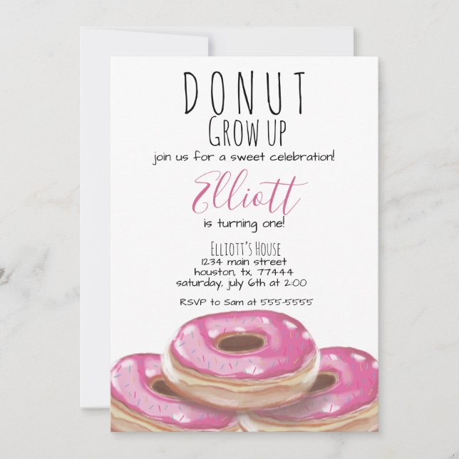 Doughnut grow up birthday party invitation (Front)