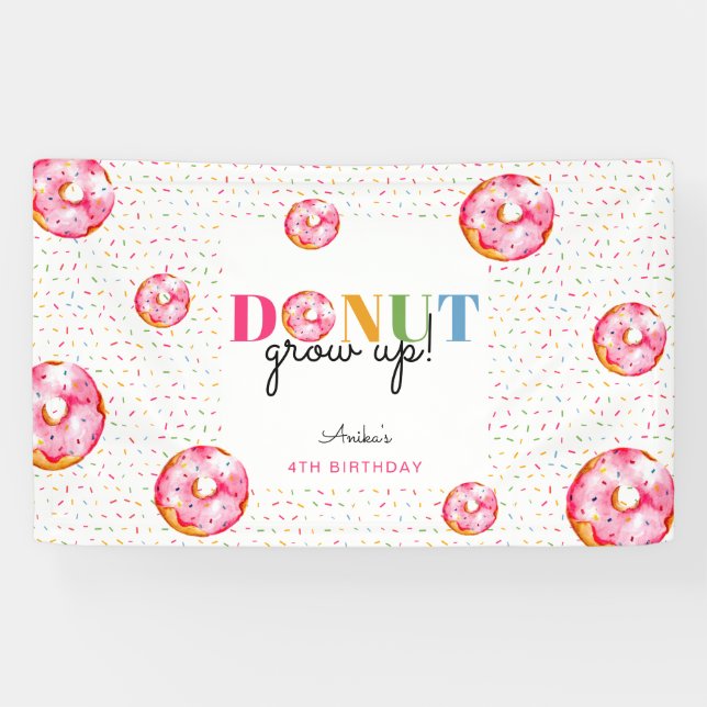 Doughnut grow up Birthday watercolor rainbow sprin Banner (Horizontal)
