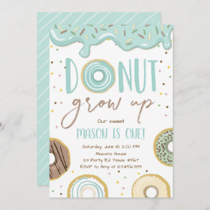 Doughnut Grow Up Blue Boy Birthday Party Invitation