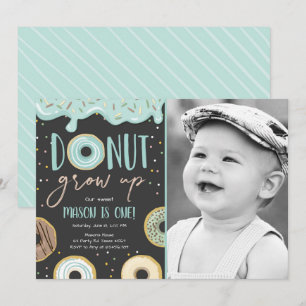 Doughnut Grow Up Blue Pastel Boy First Birthday Invitation