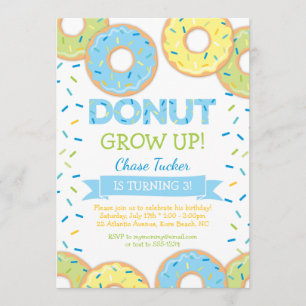 Doughnut Grow Up Boy Birthday Invitation Blue