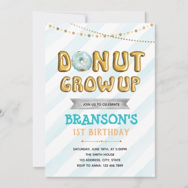 Doughnut grow up boy party invitation (Front)