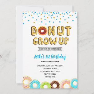 Doughnut grow up boy  party  invitation