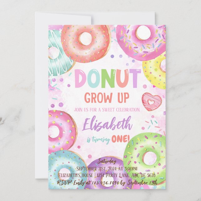 Doughnut Grow Up Doughnut Birthday Invitation (Front)
