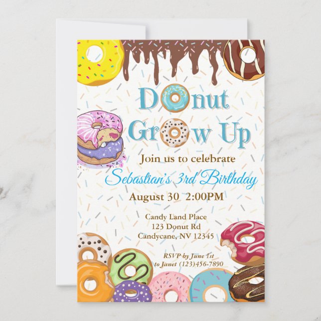 "Doughnut Grow Up" Doughnut Birthday Invitation (Front)