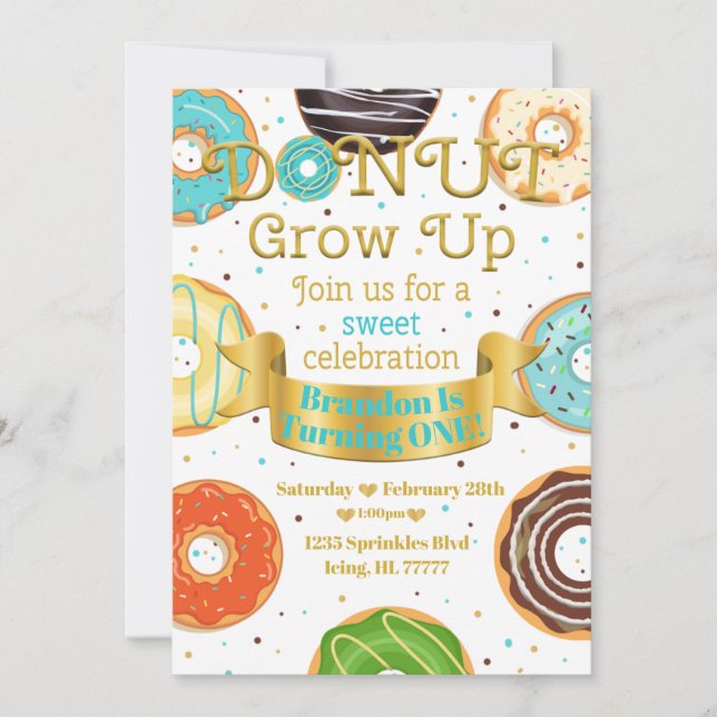 Doughnut Grow Up Doughnut Boy or Girl Birthday Par Invitation (Front)