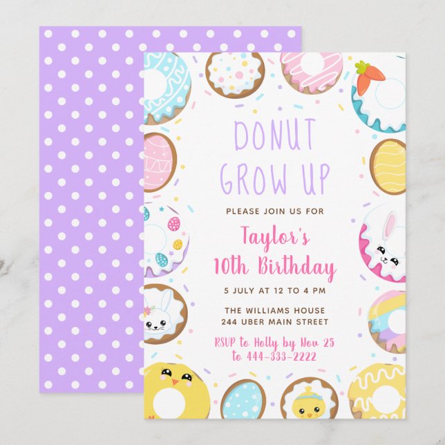Doughnut Grow up Easter Birthday Party Invitation (Front/Back)