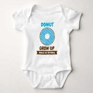 Doughnut Grow Up First Birthday Boy Name Baby Bodysuit