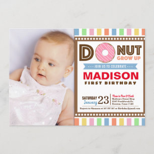 Doughnut grow Up First Birthday Party Photo Invitation