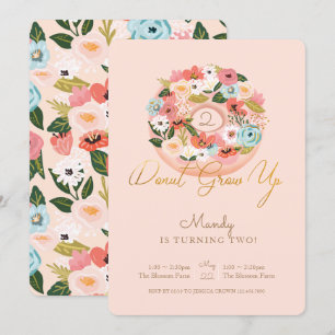 Doughnut Grow Up Floral Blossoming Doughnut Birthd Invitation