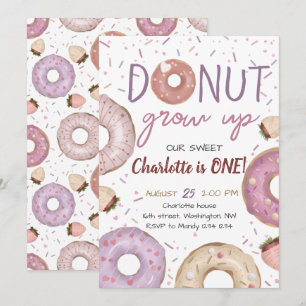 Doughnut Grow Up Girl Birthday Invitation
