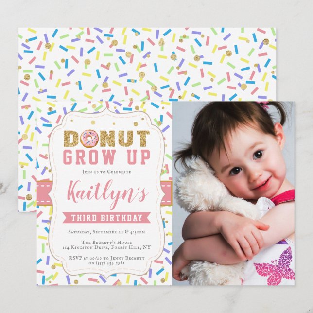 Doughnut Grow Up Girls Any Age Birthday Invitation (Front/Back)
