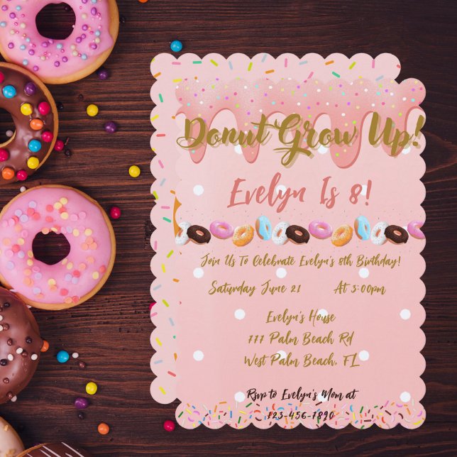 Doughnut Grow Up Girls Doughnut Themed Birthday Pa Invitation (Creator Uploaded)