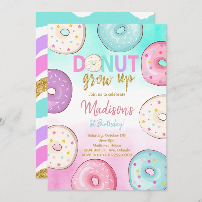 Doughnut Grow Up Kids Birthday Invitation (Front/Back)