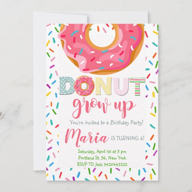 Doughnut grow up Kids Doughnut Birthday Invitation (Front)
