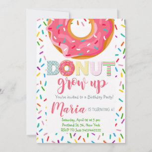 Doughnut grow up Kids Doughnut Birthday Invitation