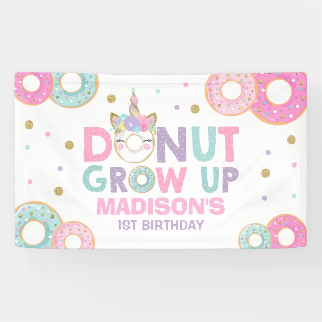 Doughnut Grow Up Party Banner Doughnut & Unicorn (Horizontal)
