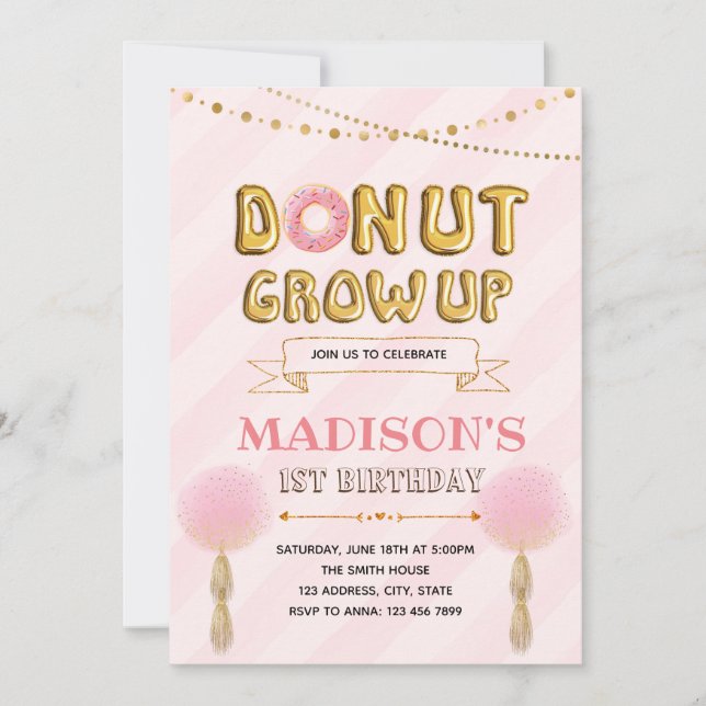 Doughnut grow up party invitation (Front)