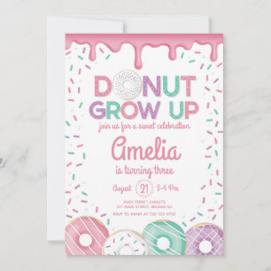 Doughnut Grow Up Pink Doughnut Birthday Invitation