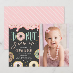 Doughnut Grow Up Pink Doughnut Girl Birthday Party Invitation