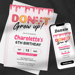 Doughnut Grow Up! Pink Girl Birthday Invitation