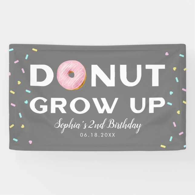 Doughnut Grow Up Sprinkles Birthday Party Banner (Horizontal)
