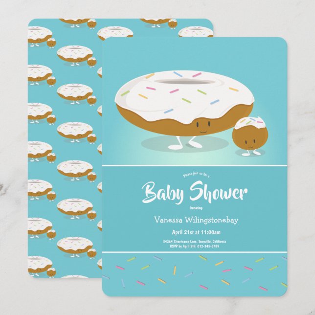Doughnut Hole Sprinkles Cute Blue Baby Shower Invitation (Front/Back)