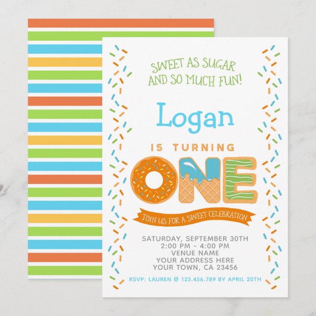 Doughnut Ice cream Cookie, Sweets Birthday Invitat Invitation (Front/Back)