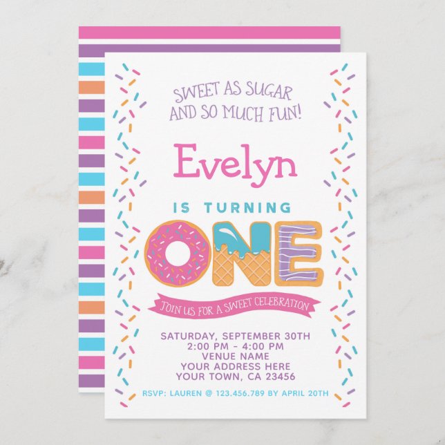 Doughnut Ice cream Cookie, Sweets Birthday Invitat Invitation (Front/Back)
