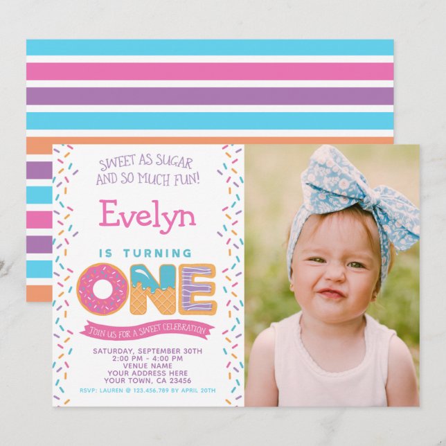 Doughnut Ice cream Cookie, Sweets Invitation W/ Ph (Front/Back)