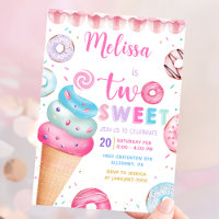 Doughnut Ice Cream Two Sweet 2nd Birthday Invitati