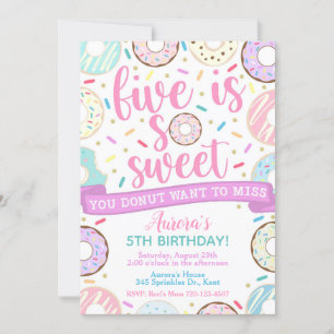 Doughnut Invitation, Five is Sweet Invitation, 5th Invitation