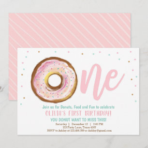 Doughnut Invitation One Girl 1st Birthday Party Sw