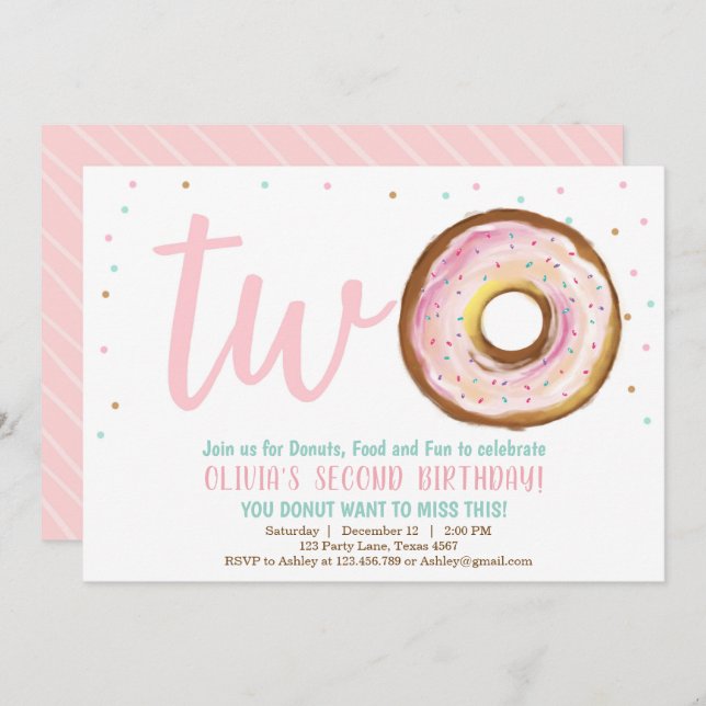 Doughnut Invitation One Girl Two Sweet Birthday Pa (Front/Back)