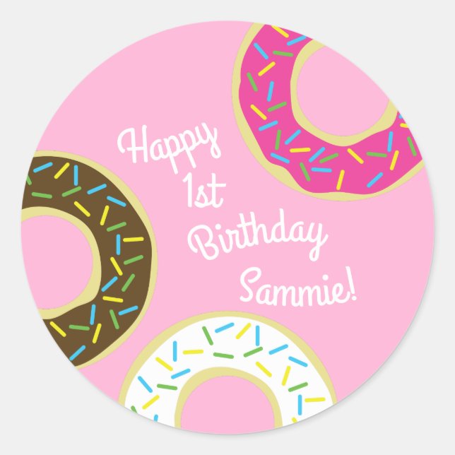 Doughnut Kid's Birthday Party Doughnuts Classic Round Sticker (Front)