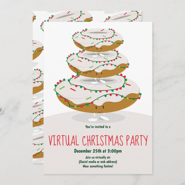 Doughnut Lights White Virtual Christmas Party Invitation (Front/Back)