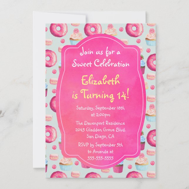 Doughnut Macarons And Cupcake Pattern Birthday Inv Invitation (Front)