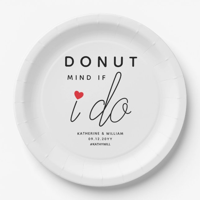 Doughnut Mind if I Do Red Heart Wedding Snack Paper Plate (Front)