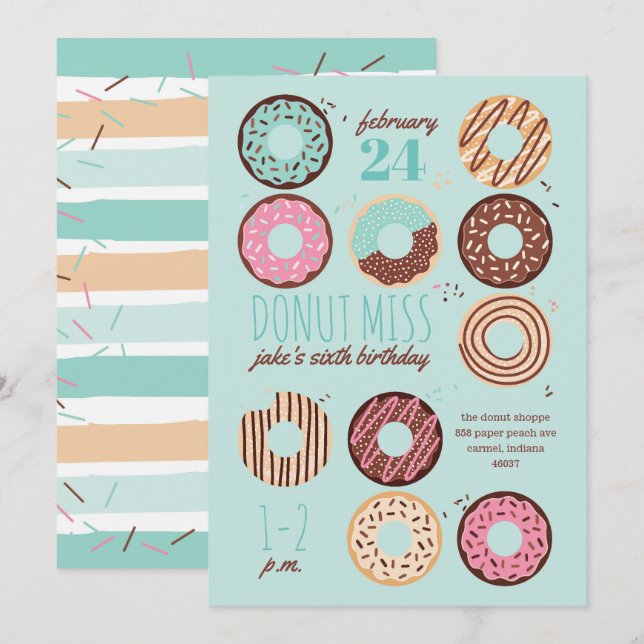 Doughnut Miss Boy's Doughnut Birthday Party Invita Invitation (Front/Back)