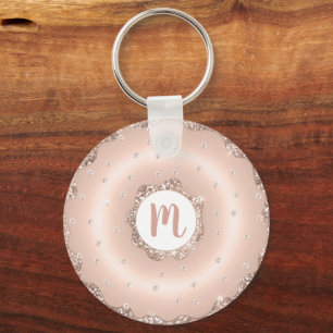 Doughnut monogram rose gold glitter script girly key ring